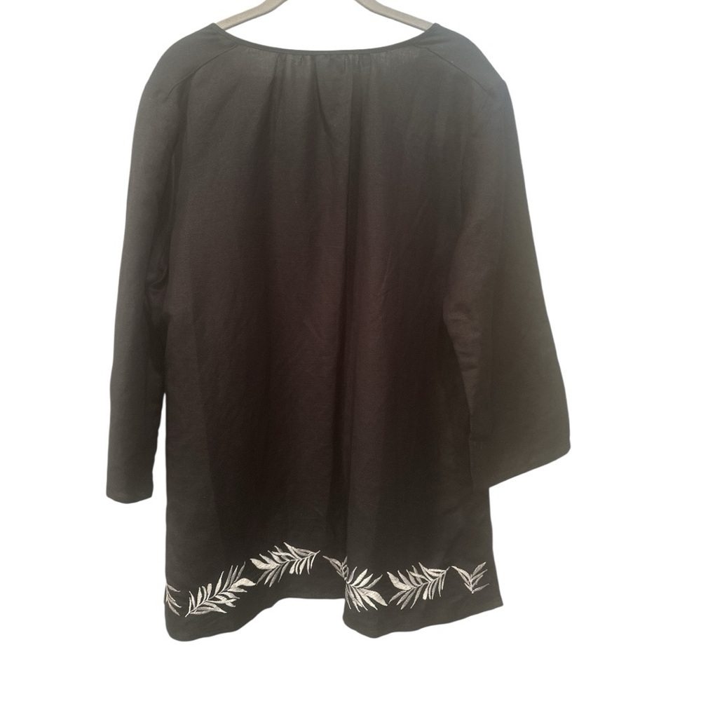 Linen Embroidered Tunic Tropical Beach Linen Lightweight Resortwear Sz L - Picture 2 of 8